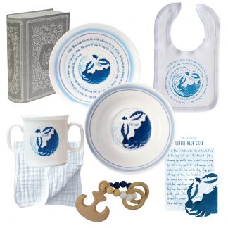 Salisbury Story of You Cup Plate Bowl Bib and Teether Set Blue Crab
