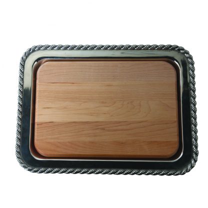 Cutting board shown with tray